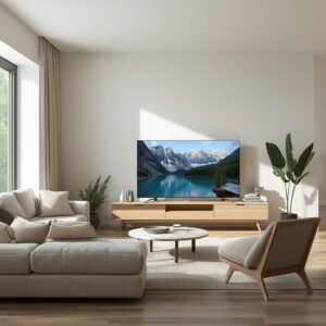 Ambiente residencial com Smart TV de 43 polegadas, ilustração gerada por IA