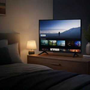 Ambiente residencial com Smart TV de 32 polegadas, ilustração gerada por IA